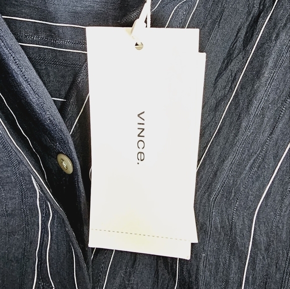 NWT Vince Drape Striped Pullover Blouse In Coastal Blue - Picture 5 of 8